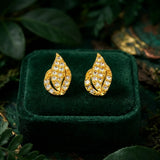 Gold Plated Leaf Model Stone Stud-AD