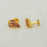 Gold Plated Leaf Model Stone Stud-Ruby