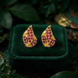 Gold Plated Leaf Model Stone Stud-Ruby