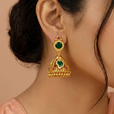 Small Premium Gold Plated Ruby Green Mango Jhumka