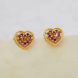 Gold Heart Design Stone Stud Earrings