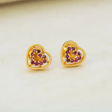 Gold Heart Design Stone Stud Earrings