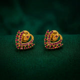 Gold Plated Heart Design Stone Studs-Ruby