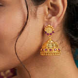Gold Plated Kasu Lakshmi Ruby Stone Jhumka Earrings