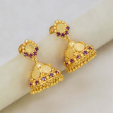 Gold Plated Kasu Lakshmi Ruby Stone Jhumka Earrings