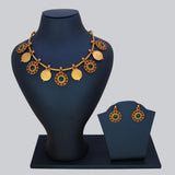 Antique Matte Floral Kemp Stone Lakshmi Kasu Necklace Set