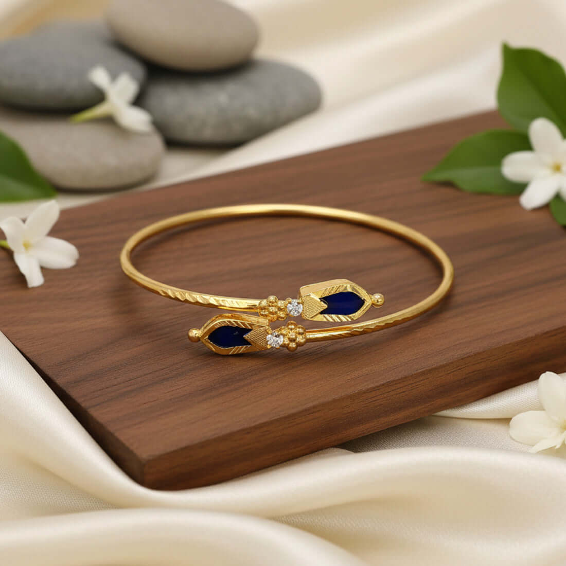 K Supreme Kerala Traditional Gold Plated Open Nagapadam Bracelet - Blue