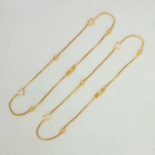 Gold Plated Box Chain Textured Beads Heart Anklets