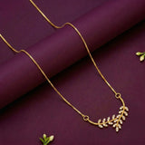Gold Plated American Diamond Leaf Pendant Necklace