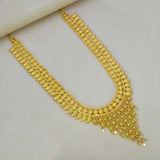 Elegant Gold Plated Bridal Mango Long Necklace showcasing intricate mango motifs and detailed engraving.
