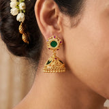 Small Gold-Plated Ruby Stone Mango Jhumka Earrings