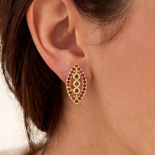 Marquise Ruby Stone Gold-plated Stud Earrings