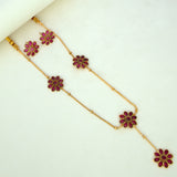 Matte Gold Plated Chain with Floral Kemp Stone Necklace Set