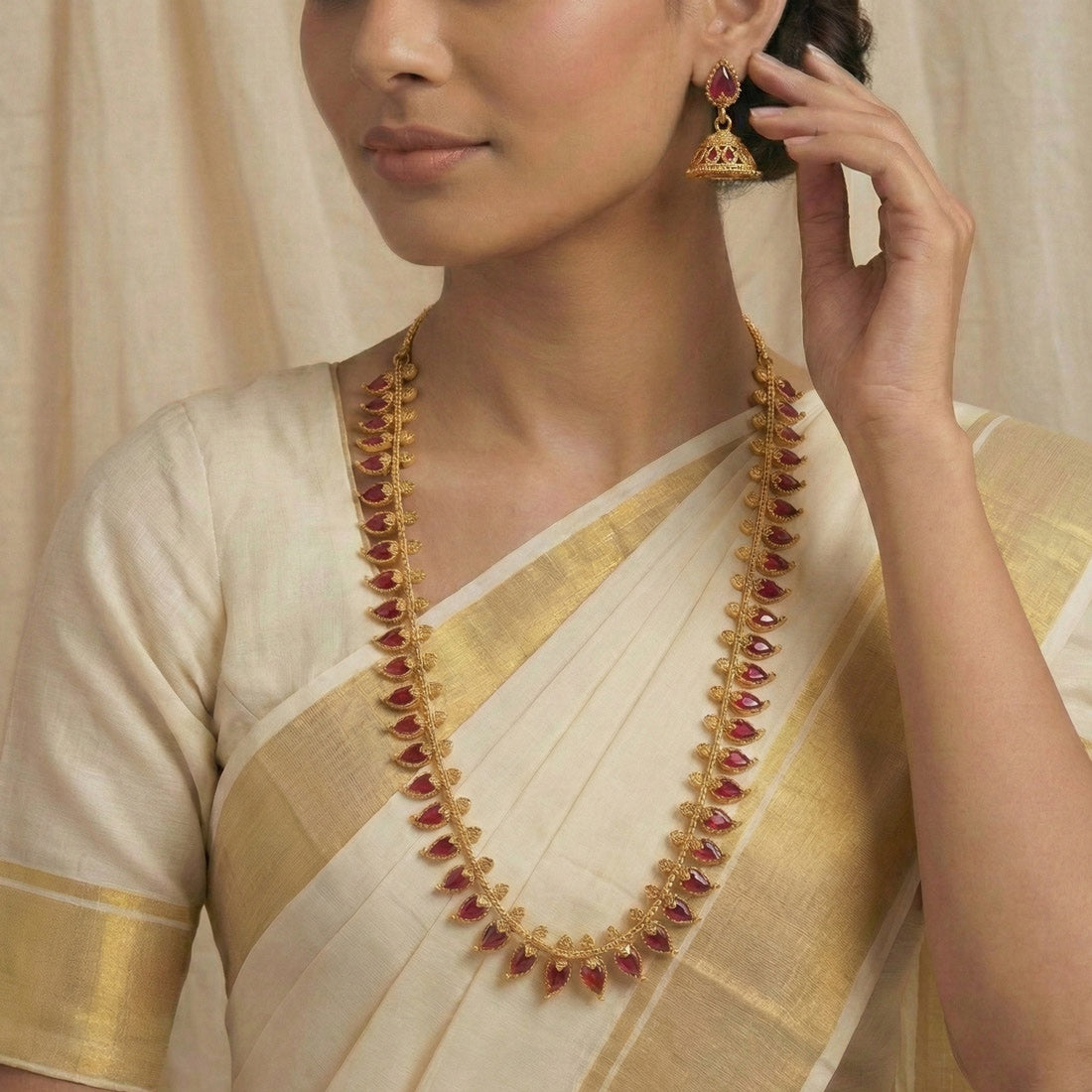 Matte-Gold-Plated-Red-Gopi-Long-Chain-Set