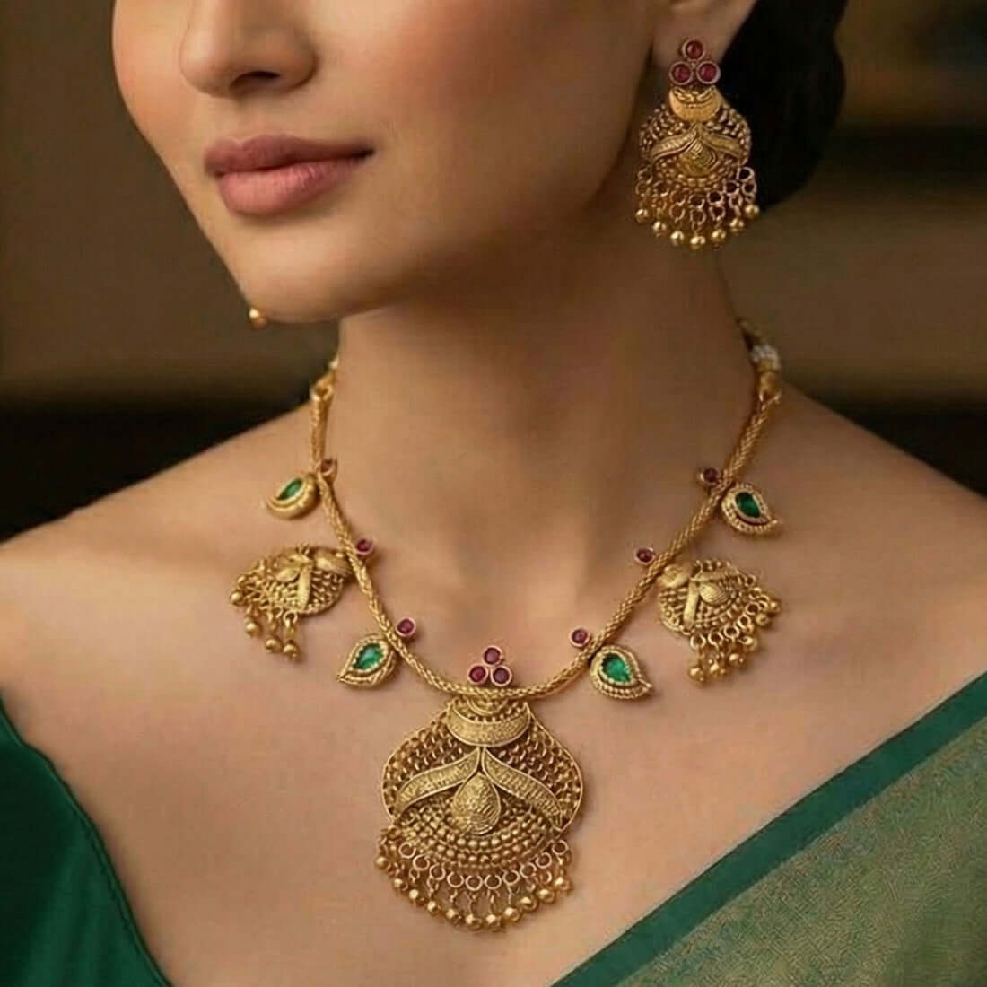 Matte-Gold-Plated-Traditional-Necklace-Set