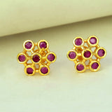 Alluring Gold Plated Floral Ruby Stud Earrings