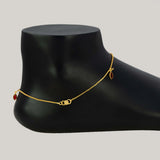 Gold Plated Box Chain Stone Charm Anklets - Red