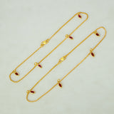 Gold Plated Box Chain Stone Charm Anklets - Red