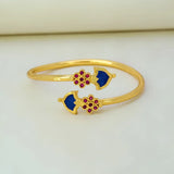 Gold Plated Floral Ruby Stones Open Palakka Bangle