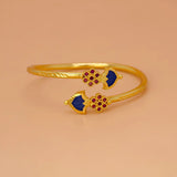 Gold Plated Floral Ruby Stones Open Palakka Bangle