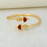 Gold Plated Floral CZ Stones Open Palakka Bangle - Red