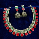 Oxidised german silver enamel -round choker set