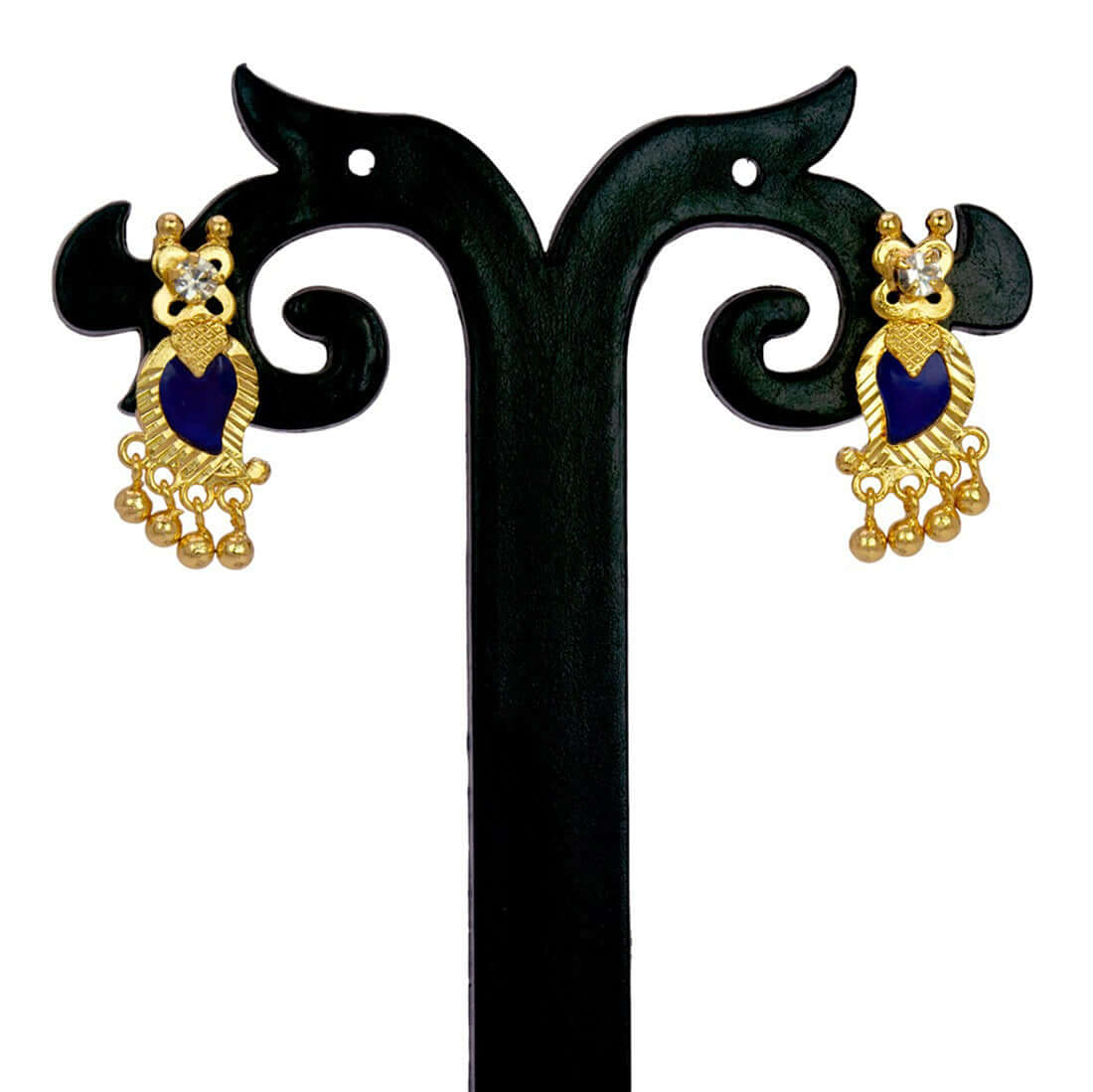 Premium Gold Plated Mango Beads Hanging Ear Studs_Blue