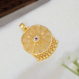 Gold Plated Web Design Floral Ruby CZ Stone Pendant