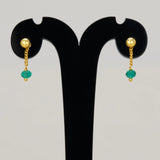 Gold Plated Green Crystal Hanging Drop Earrings