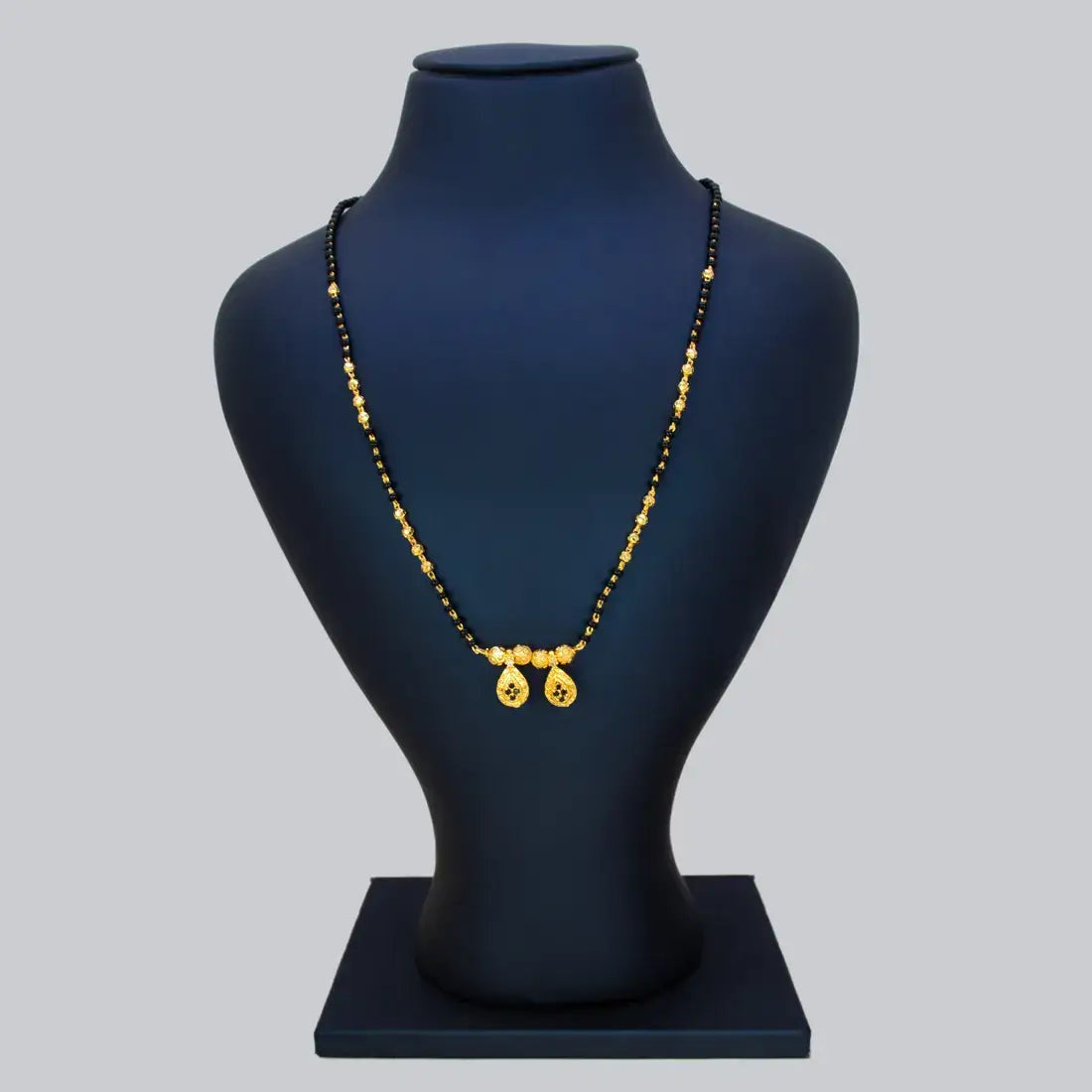 Gold Plated Black CZ Stone Tear Drop Pendant Mangalsutra