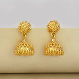 Net Design Gold Plated Filigree Jhumka Earrings showcasing intricate net lattice design and filigree details.