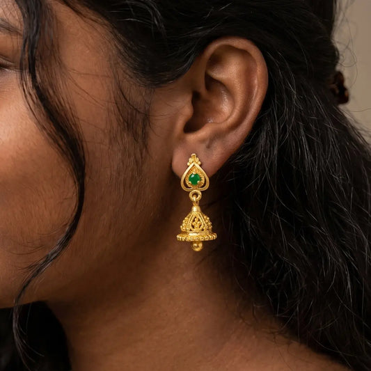 Simple Small Gold Plated Emerald Stone Jhumka