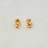 Simple Stone Flower Studs for Second Lobe Nose & Kids with gold plating and sparkling stones.