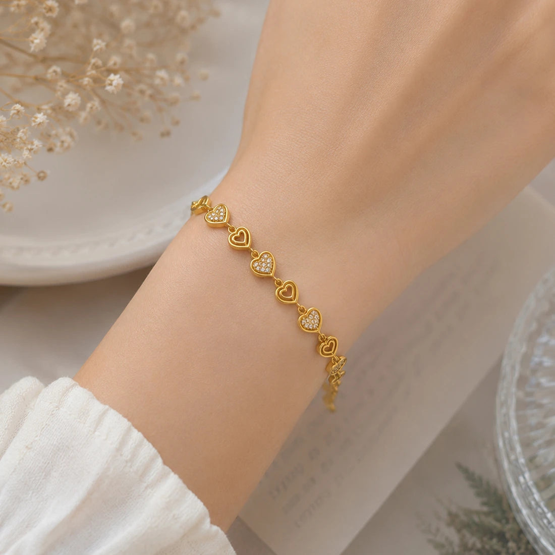 Simple Gold Plated Stone Bracelet-CZ