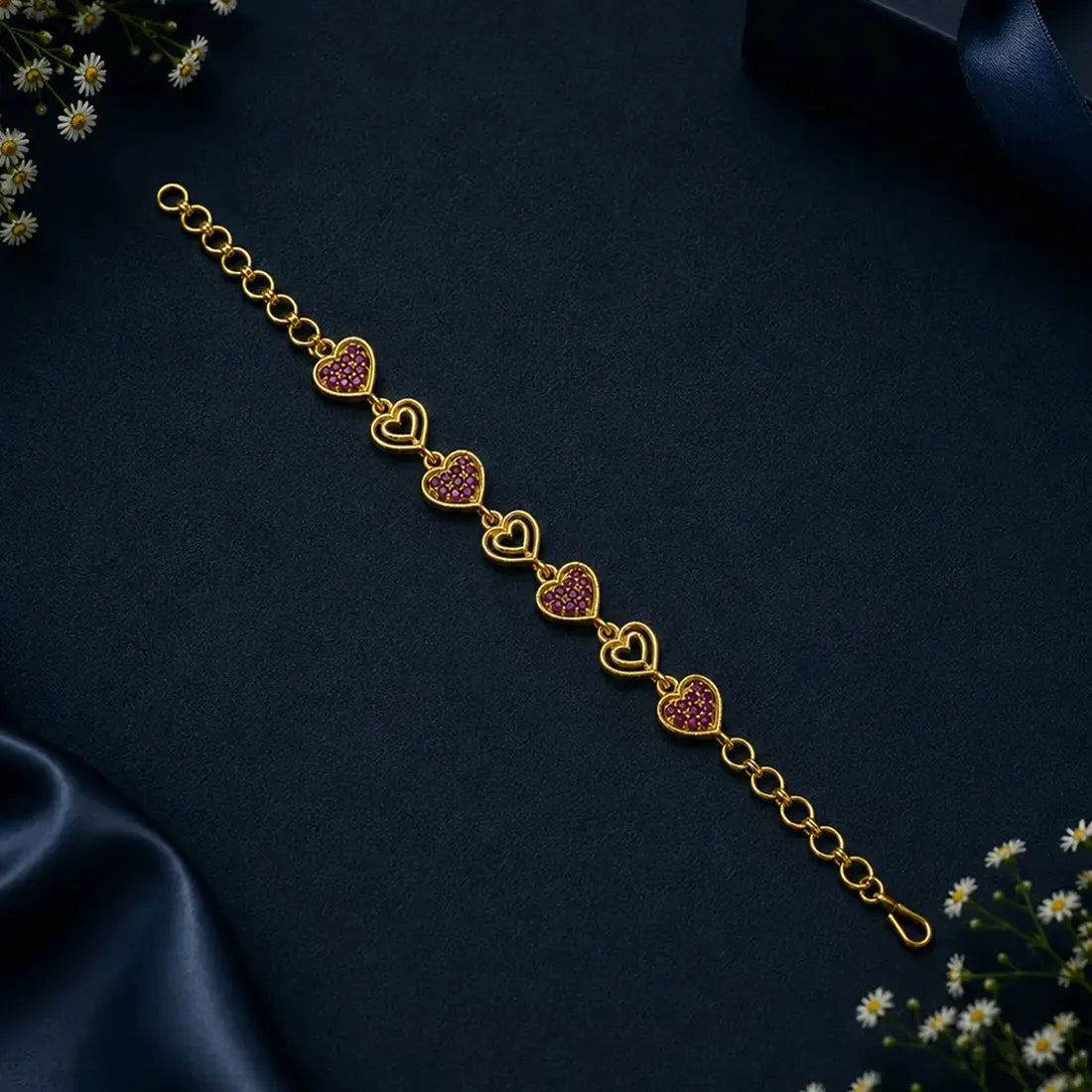 Simple Gold Plated Stone Bracelet-Ruby