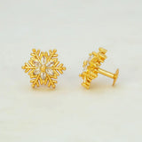 Gold Plated Snowflake Stone Stud Earrings