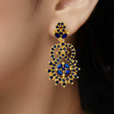 Sparkling Gold-Plated Blue Sapphire Designer Drop Earrings