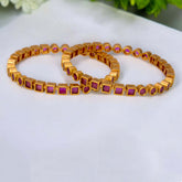 Alluring Matte Gold Plated Ruby Stone Bangles