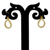 Sparkling Blue Sapphire Stone Studs CZ Drop Earrings displayed on a stylish earring stand with golden accents.