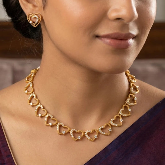 Victorian Antique Gold Stone Heart Necklace Set