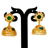 Stunning Gold Plated Ruby Palakka Jhumka Earrings