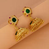 Stunning Gold Plated Ruby Palakka Jhumka Earrings