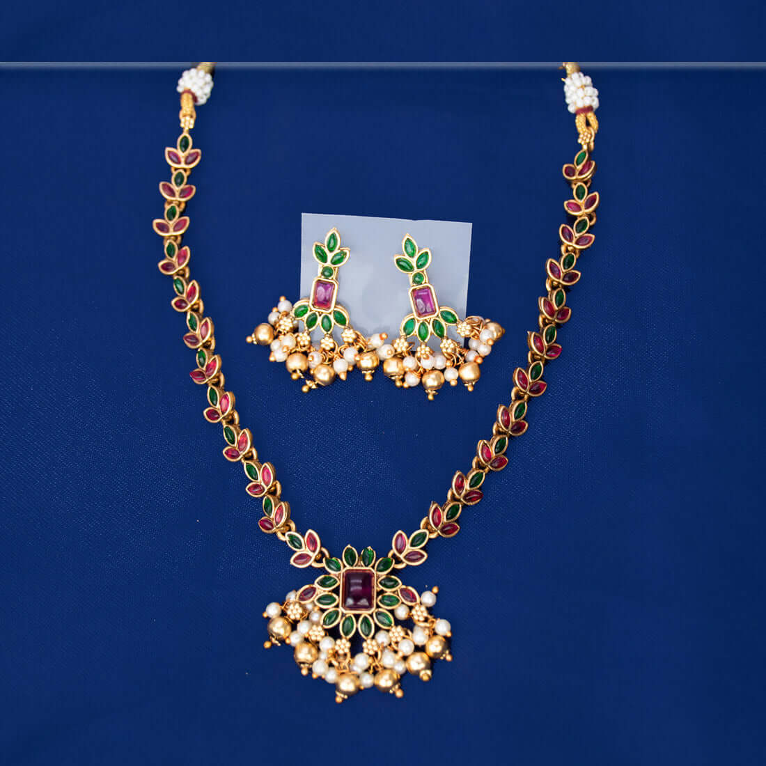 Antique Floral Multi Kemp Stone Necklace Set