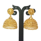 Big Golden Beads Design Bridal Umbrella Jhumka earrings showcasing intricate beaded detailing and golden bead danglers.