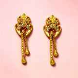 Stylish Gold Plated Box Chain Tassels Stone Earrings - CZ