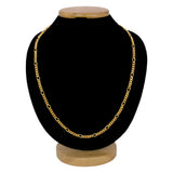 Unisex Gold Plated Figaro Sachin Chain displayed on a jewelry stand, showcasing its elegant design and glossy finish.