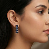 Stylish Golden Oval Stone Drop Earrings Blue Sapphire