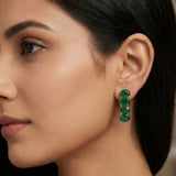 Stylish Golden Oval Stone Drop Earrings Green