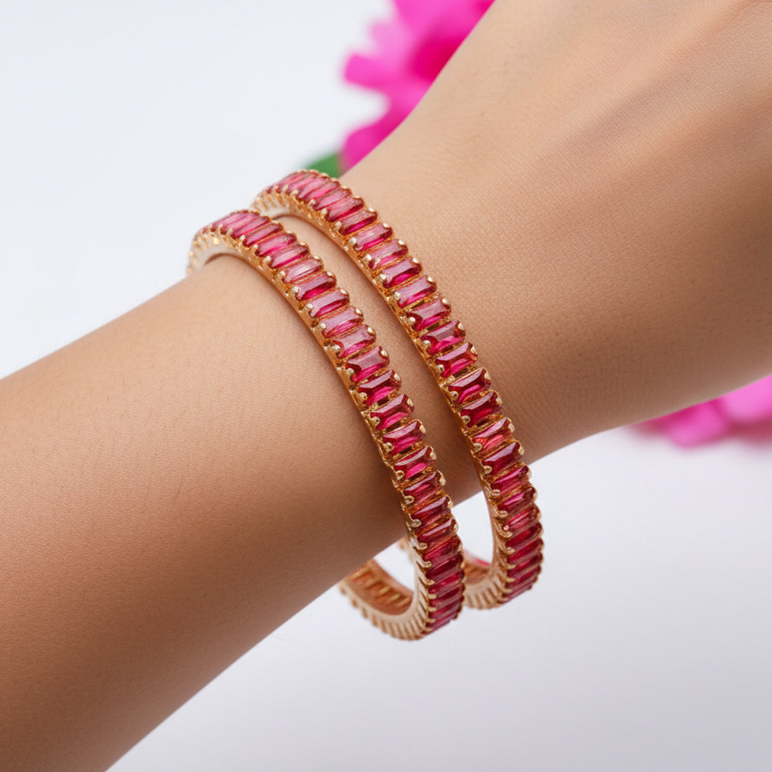 Stylish_Rose_Gold_Plated_Pink_Zircon_Bangles