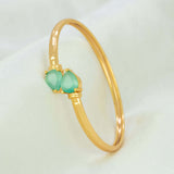 Gold Plated Dual Teardrop Stone Cuff Bangle - Pastel Green